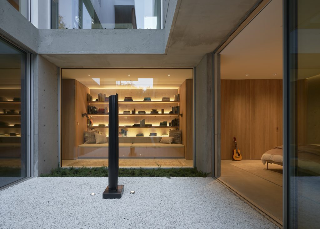 a sculptural artwork in the middle of a courtyard