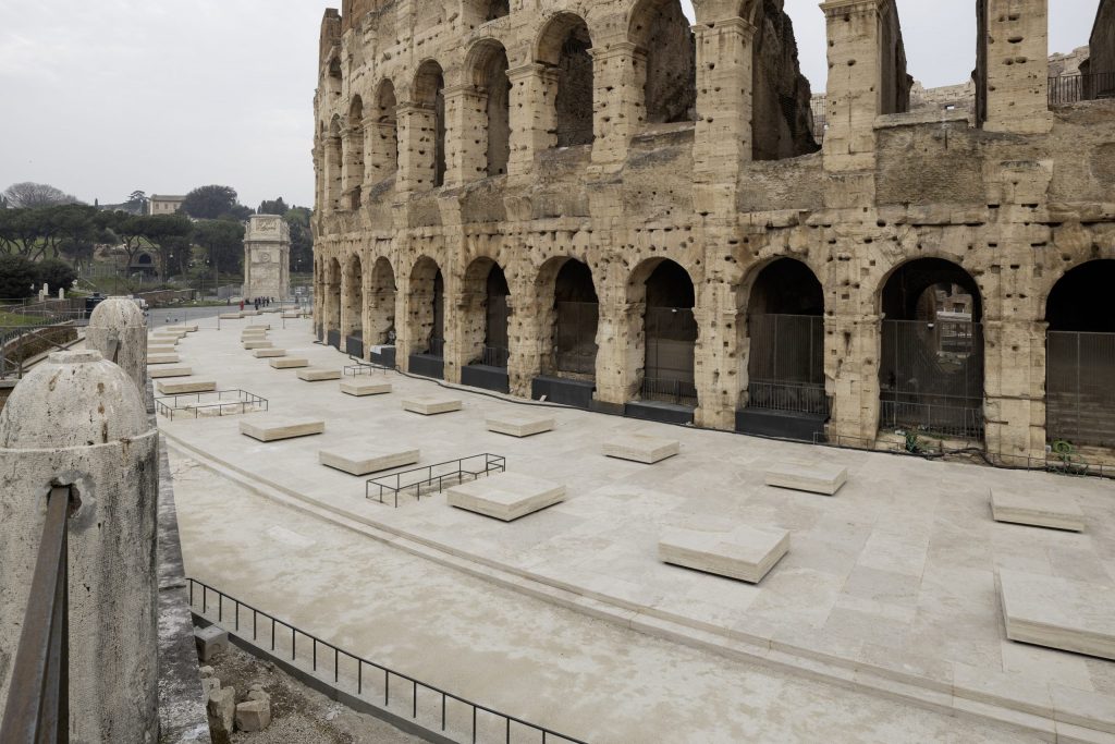 a view of one side of the Colosseum