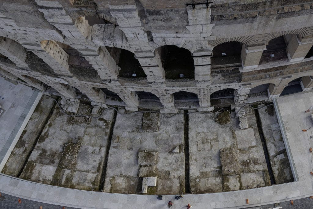 an aerial photo of a section of the Colosseum