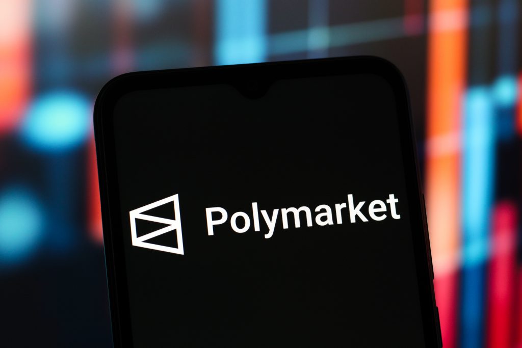 screen that has polymarket logo on it