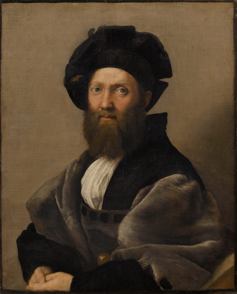 Renaissance portrait of a bearded man in dark attire and a black hat, facing the viewer against a neutral backdrop.