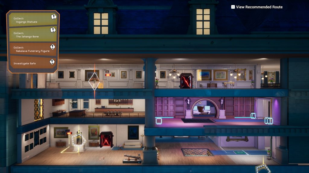 an animated image showing a cross-section with the rooms in a building shown across several floors, we can see that the walls are covered in artworks, suggesting that the building is a museum