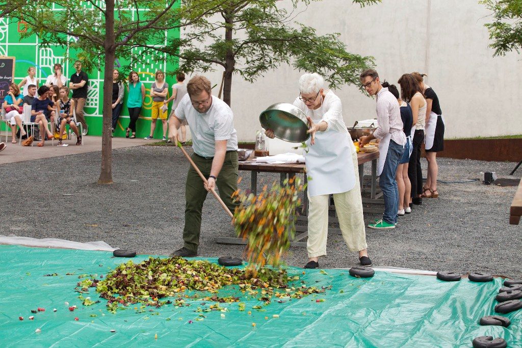 Alison Knowles, Make a Salad performance, July 10, 2014, at the Walker Art Center. Courtesy of the Walker Art Center.